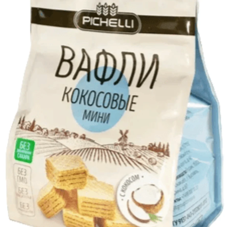Вафли Pichelli мини "кокосовые" без сахара на кокосовом масле, 125 г. * 24 шт.